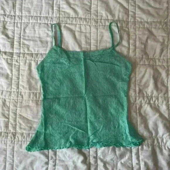 Maidenform light teal Lace camisole top medium spaghetti  strap sheer tank top - Picture 1 of 4